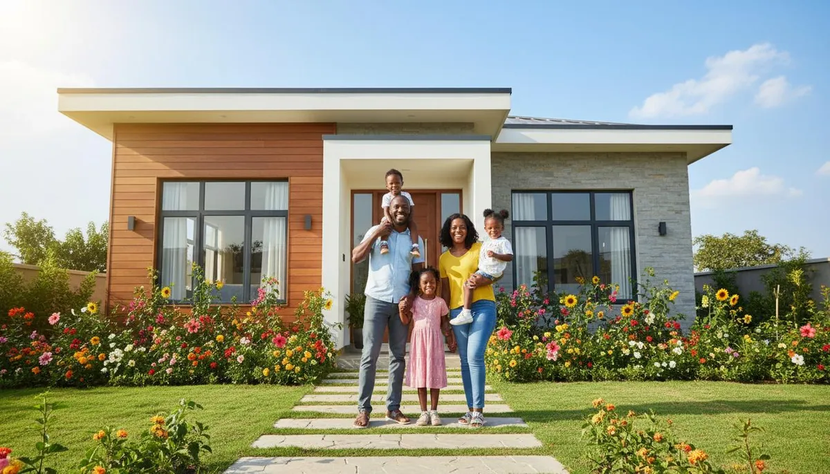 Famille heureuse dans sa maison SOCAGI
